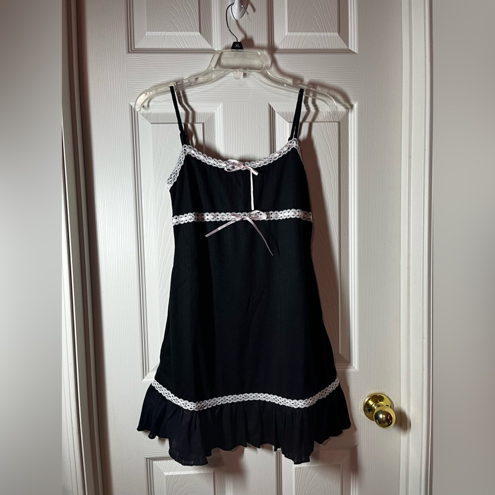 Black Dress with White Lace Trim